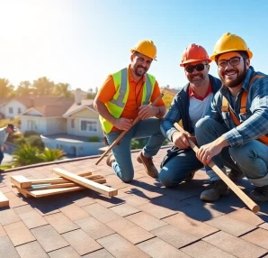 Local roofers near me efficiently installing shingles on a home roof.