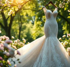 Brides embracing elegant Mermaid Wedding Dresses in a romantic garden setting, radiating beauty.