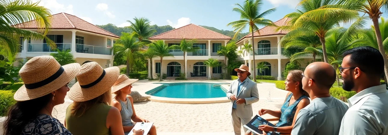 Engage with opportunities to Buy Real Estate Belize, showcasing vibrant tropical villas and nature.