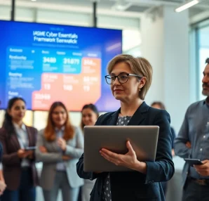 Showcase the IASME cyber essentials framework during a collaborative cybersecurity meeting.