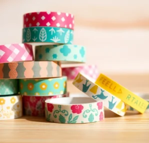 Enhance your projects with vibrant custom washi tape featuring unique designs.