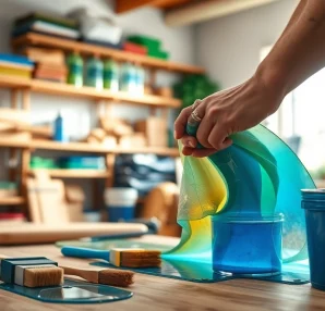 Applying laminating resin in a workshop setting to showcase craftsmanship and precision.