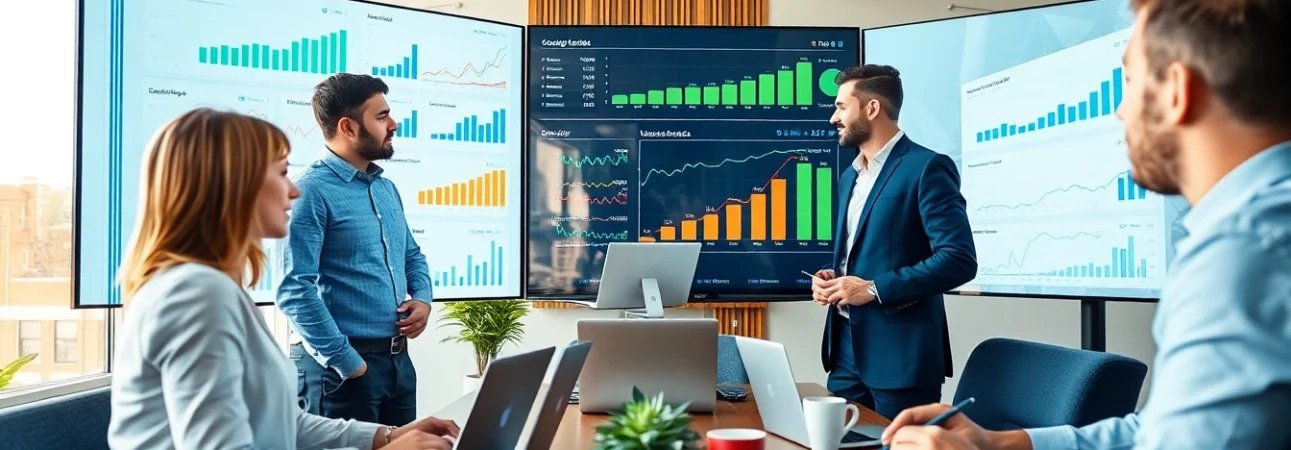 Creating effective google ads edmonton with a professional marketing team in a modern office.