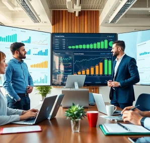 Creating effective google ads edmonton with a professional marketing team in a modern office.