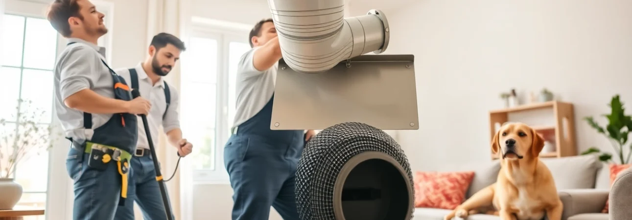 Technicians providing dryer vent cleaning services near me for a cozy home.