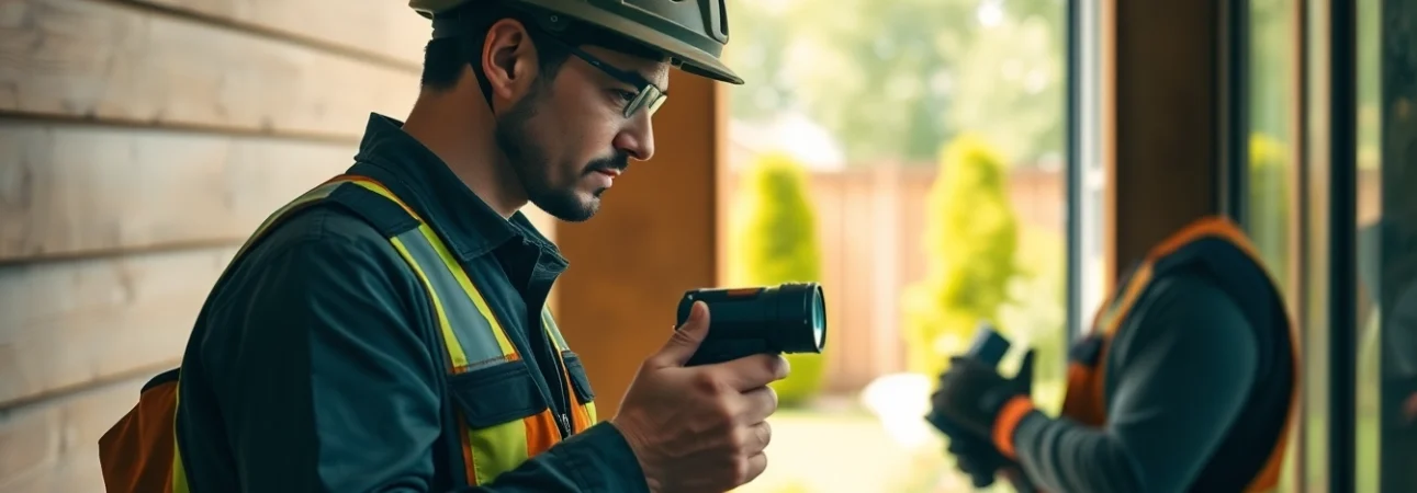 Pest control near me services featuring a professional inspecting for termites.