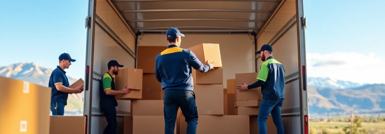 Movers in Colorado loading boxes onto a truck with teamwork and professionalism.