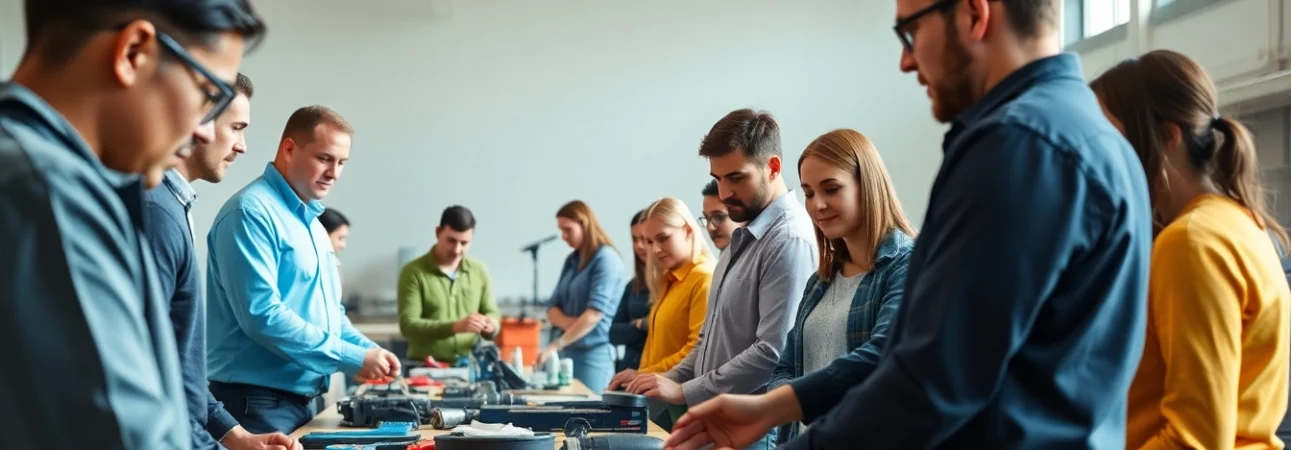 Students learning in a trade school in Tennessee with engaging instructors in a collaborative environment.