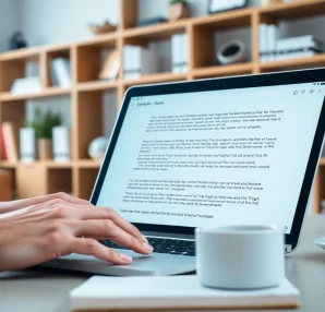 Analyze text using an ai checker tool displayed on a laptop in a professional setting.