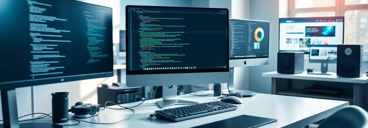 Create engaging web development projects in a bright, organized workspace with modern tech.
