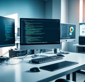 Create engaging web development projects in a bright, organized workspace with modern tech.