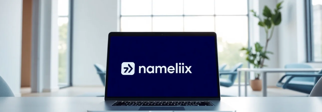 Utilizing the namelix app for professional brand name generation on a stylish laptop.