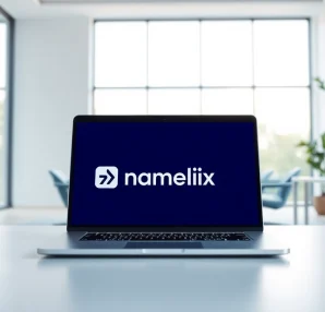 Utilizing the namelix app for professional brand name generation on a stylish laptop.