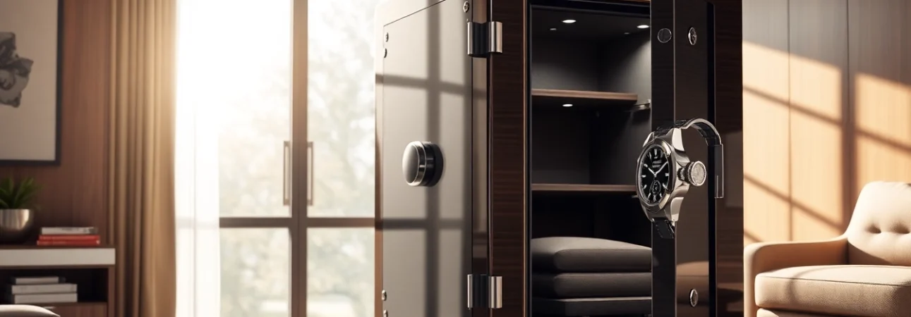 Showcasing a luxurious watch safe featuring advanced security and elegant design.