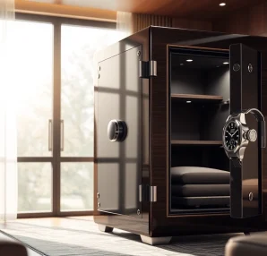 Showcasing a luxurious watch safe featuring advanced security and elegant design.