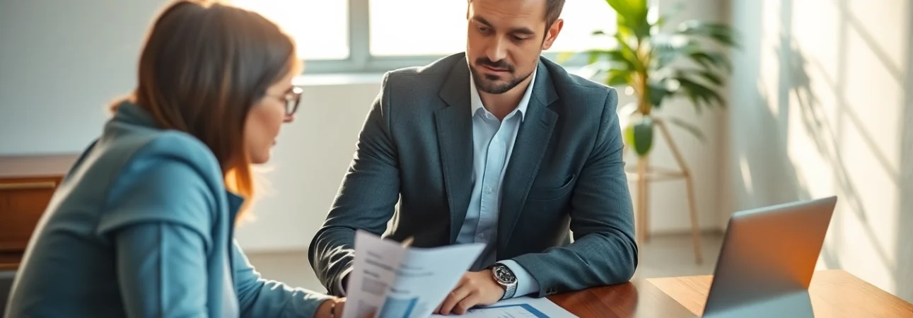 Purchasing consultant collaborating with a client in a modern office.