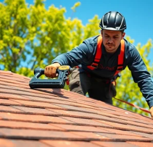 Roofer replacing a roof in Arnhem, showcasing professional work on home renovation.