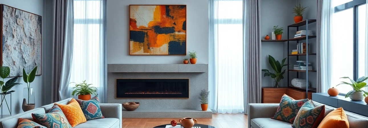 Showcase of Art and decor in a vibrant living room with an artistic arrangement.