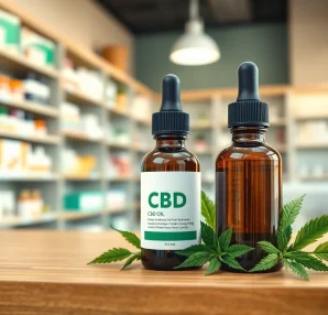 Buy CBD Oil In Mumbai, Maharastra | CannaMeds India showcased in a modern pharmacy setting with greenery.
