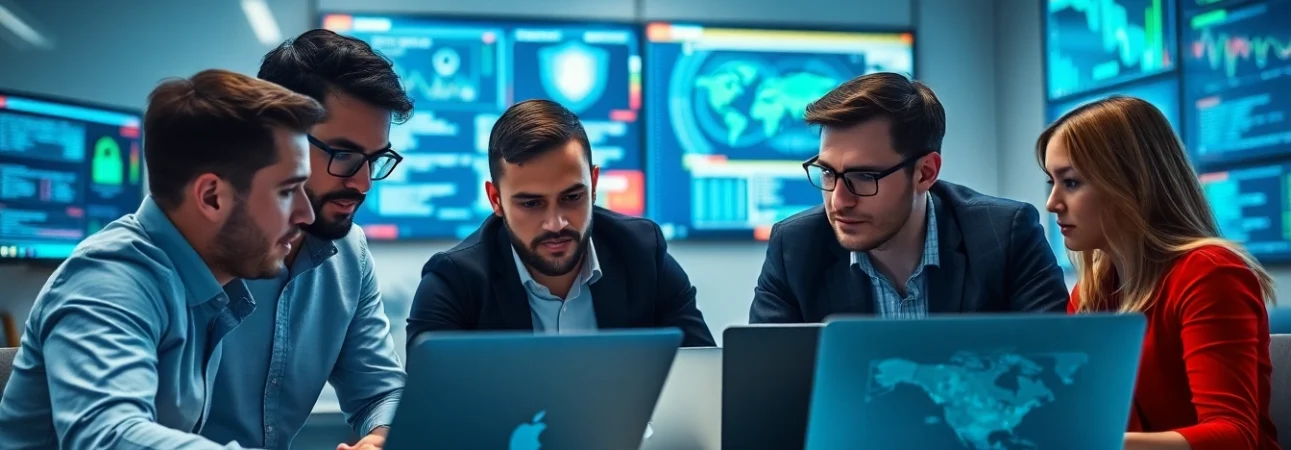 Red teaming Übungen zur Schwachstellenanalyse in einem modernen Büro mit Experten.