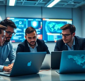 Red teaming Übungen zur Schwachstellenanalyse in einem modernen Büro mit Experten.