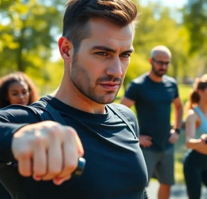Boost your fitness with a personal trainer near me demonstrating an outdoor workout session.