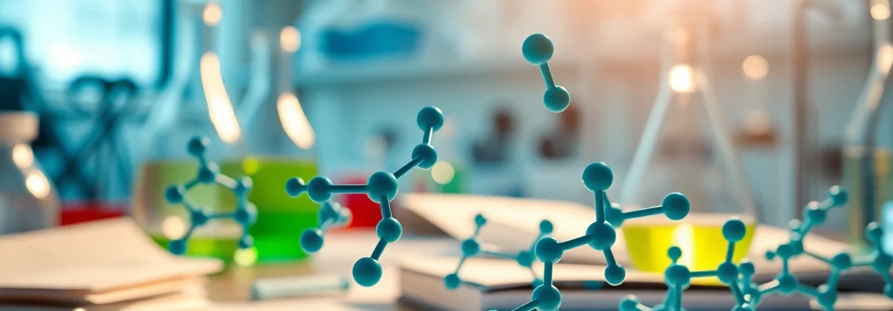 Amino acids molecular structures displayed prominently in a scientific lab setting.