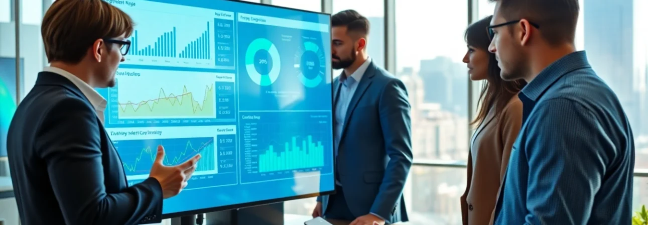 Leverage ai for competitor analysis with a team collaborating in a modern office.