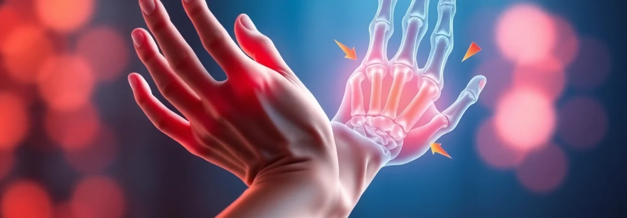 Rheuma verursacht Schwellungen in den Gelenken der Hand und des Handgelenks.