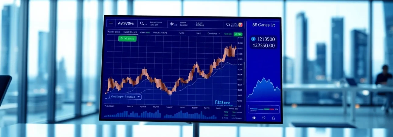Engaging kyberswap digital trading interface showcasing live analytics in a modern office.
