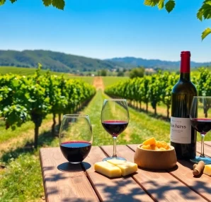Visitors enjoying wine tasting at Sacramento wineries with scenic vineyard views.