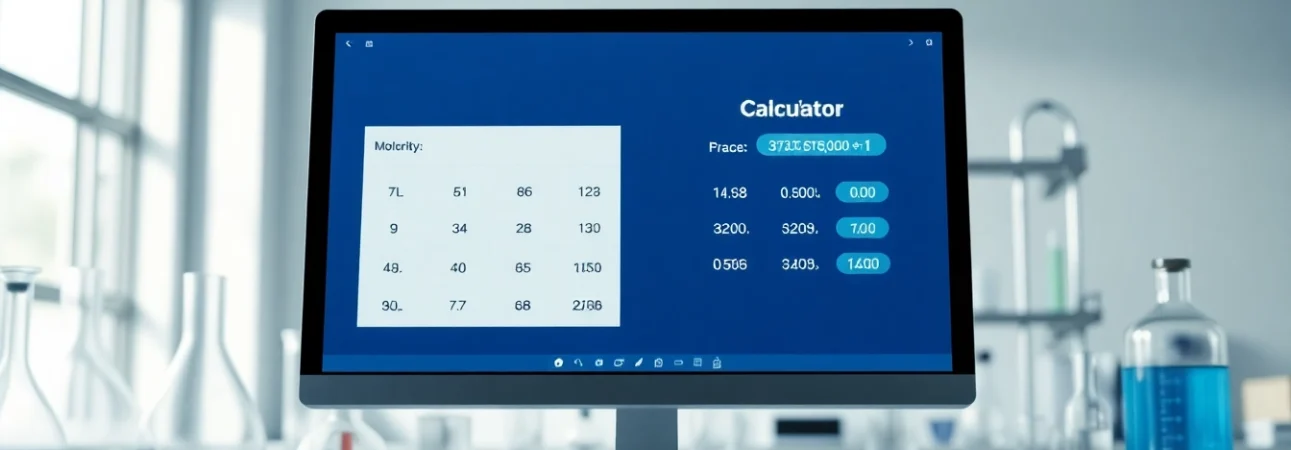 Calculate precise values seamlessly with the Molarity Calculator interface in a professional lab setting.