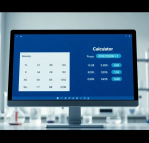 Calculate precise values seamlessly with the Molarity Calculator interface in a professional lab setting.