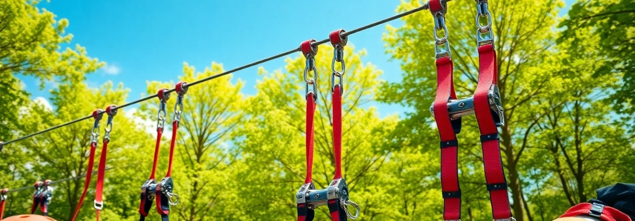 Engaging display of ZIP WIRE KITS in a vibrant outdoor adventure setting.