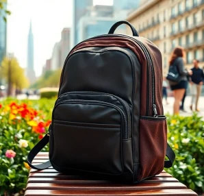 Stylish London Backpack brand on an urban bench, inviting exploration.