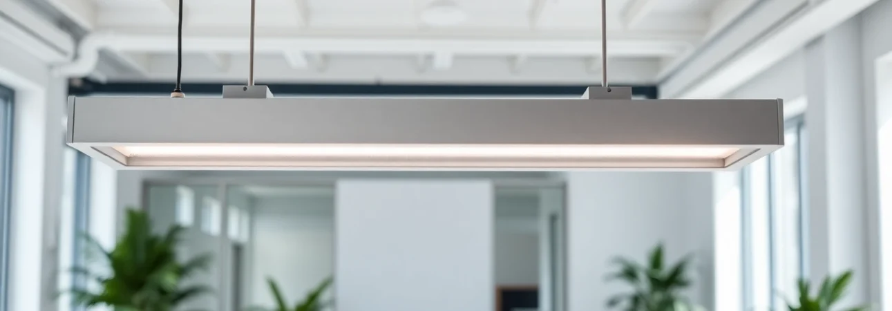 Illuminate your workspace with a sleek LED Batten Fixture enhancing modern office aesthetics.