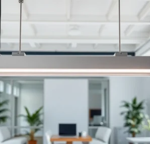 Illuminate your workspace with a sleek LED Batten Fixture enhancing modern office aesthetics.