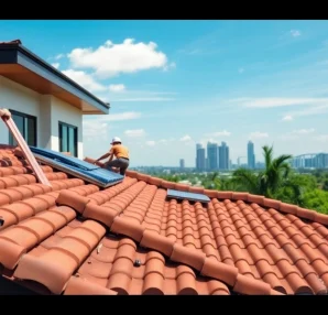 Roof Remodeling Singapore with skilled professionals working on a modern home in a vibrant urban setting.