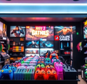 Toko Game Items shops yang menawarkan berbagai koleksi barang game digital yang berwarna-warni dan menarik.