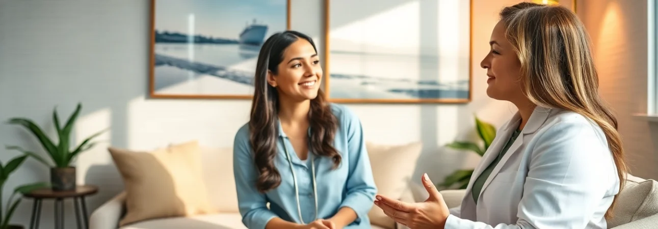 Engaging therapy session for anxiety treatment dubai with tranquil clinic atmosphere.