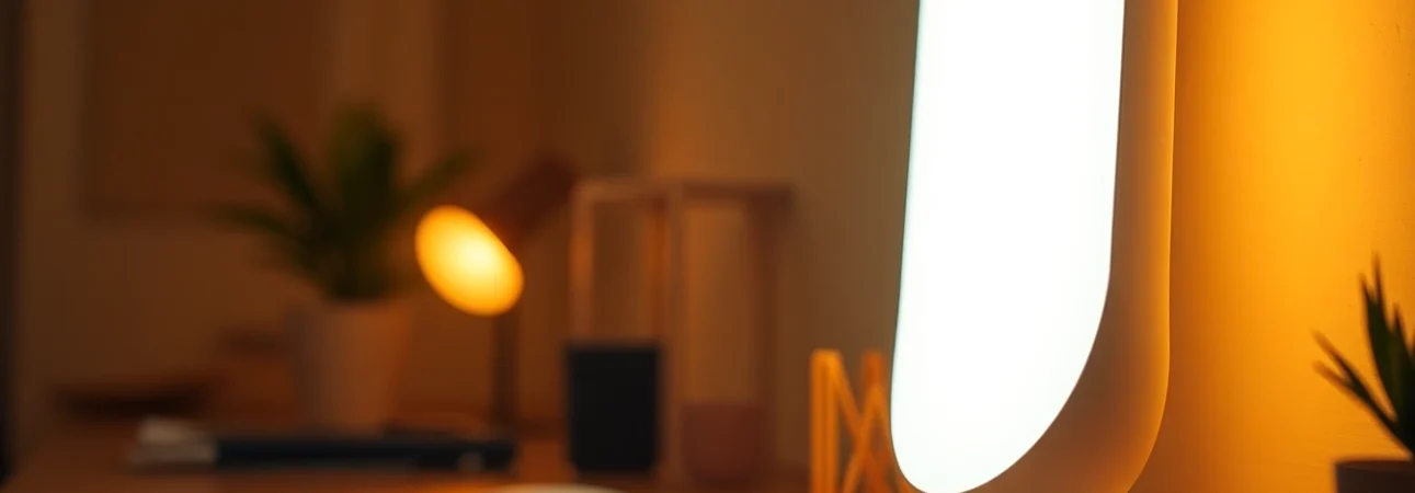 Infrared heating lamp efficiently warming a modern workspace with its sleek design and ceramic white coating.